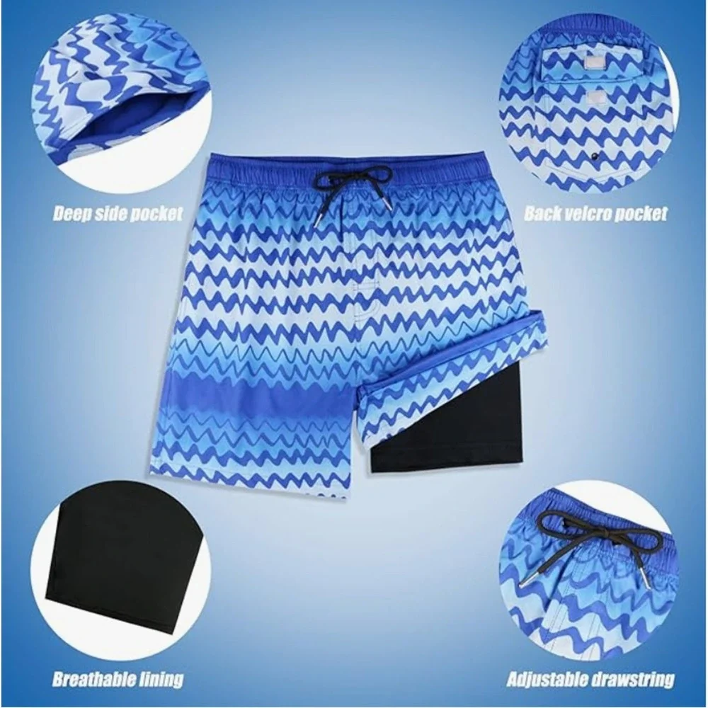 Men's Swim Trunks w/ Compression Summer‎ Vacation Quick Dry Medium 34